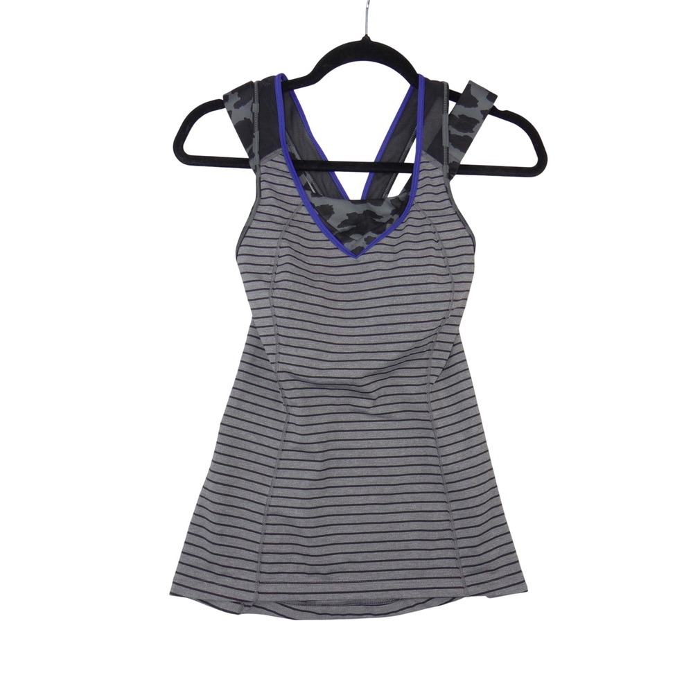 Lululemon Striped Leopard Print Layered Racerback Tank Top Grey Black Purple 2